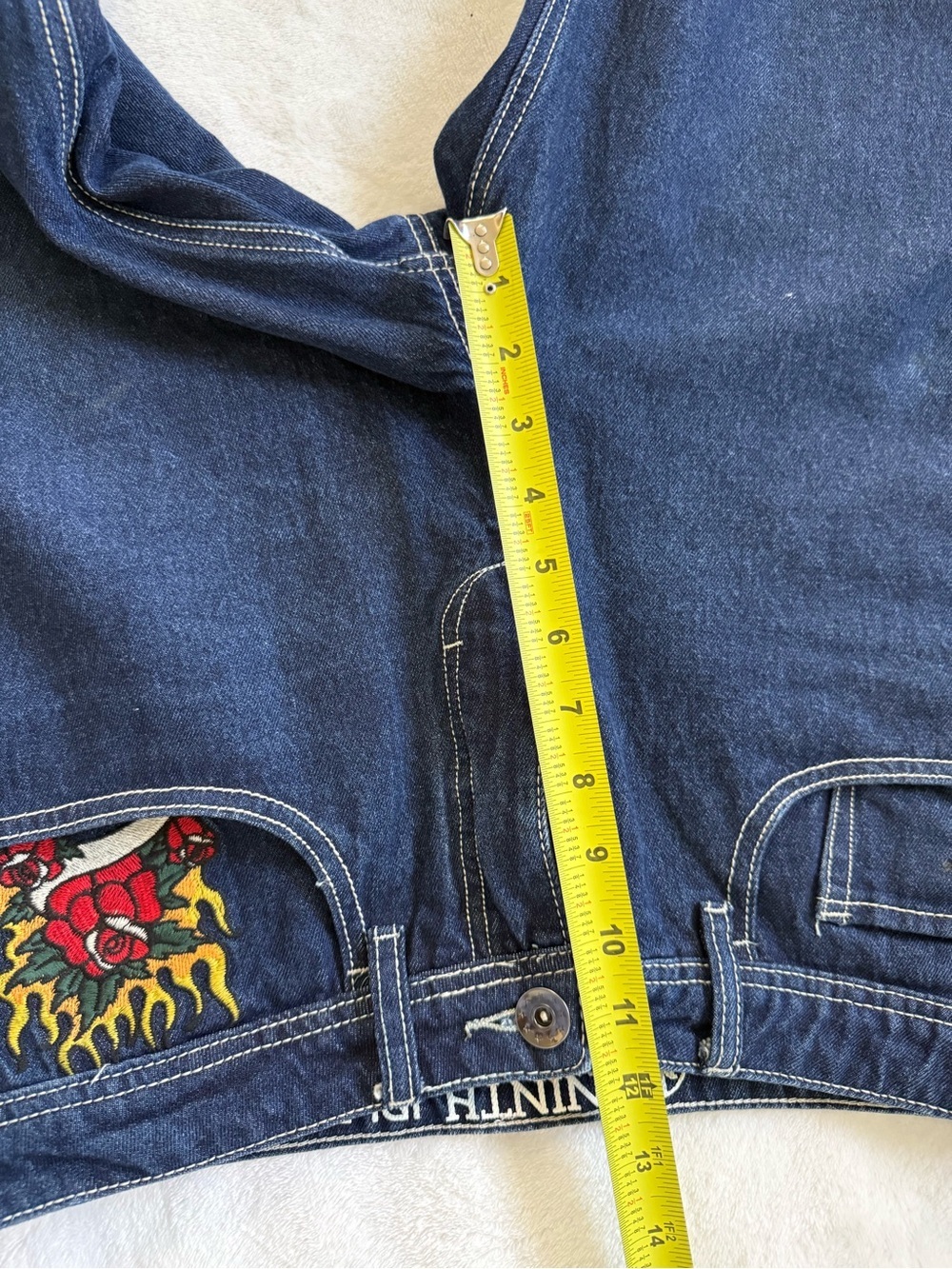 Ninth Idle Hall Y2K Wide Leg Jeans Embroidered Flame Rose Dark Wash Sz 6 - Picture 15 of 15